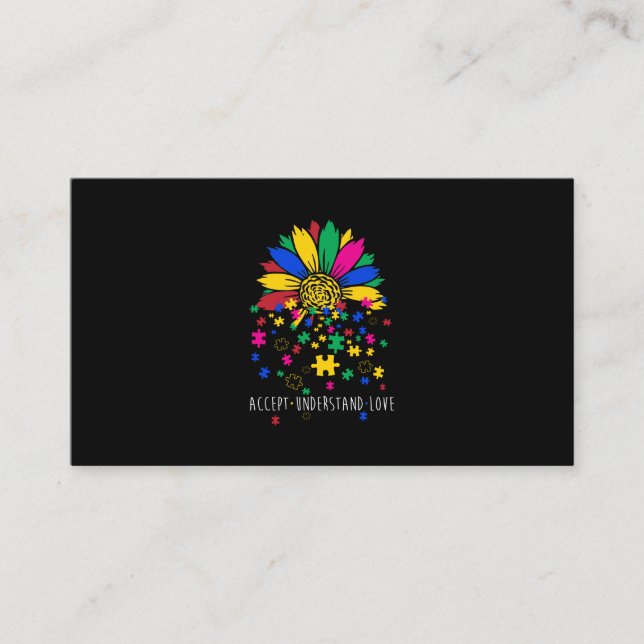 Sunflower Accept Understand Love World Autism Awar Business Card (Front)