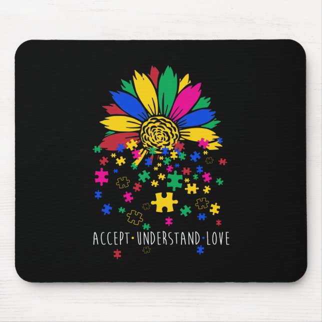 Sunflower Accept Understand Love World Autism Awar Mouse Pad (Front)