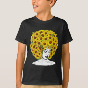 Sunflower Afro Women Black Queen African American T-Shirt