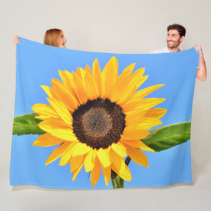 Sunflower Against Sun on Blue Sky - Summer Fleece Blanket