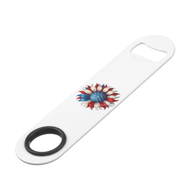 Sunflower American Flag 4Th Of July Bar Key (Front Angled)