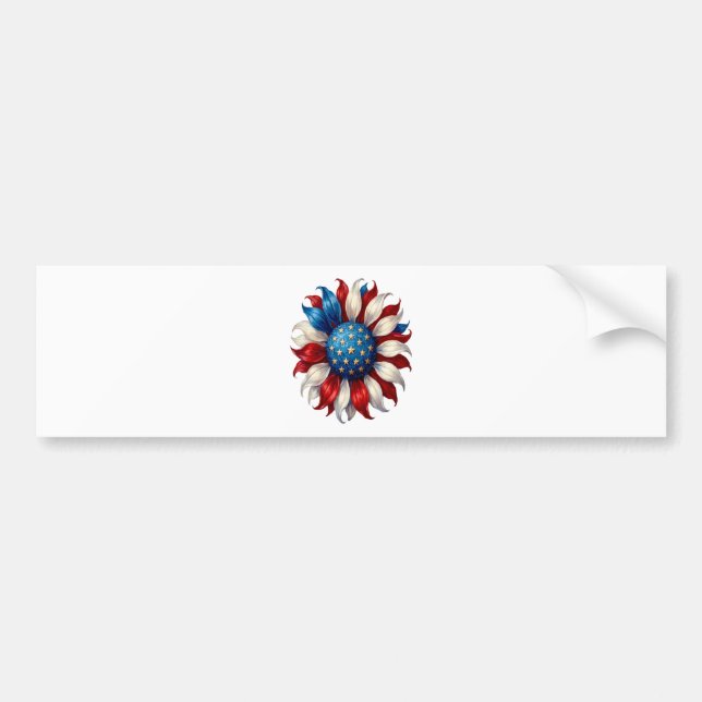 Sunflower American Flag 4Th Of July Bumper Sticker (Front)