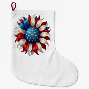 Sunflower American Flag 4Th Of July Large Christmas Stocking