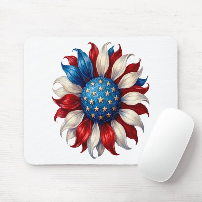 Sunflower American Flag 4Th Of July Mouse Pad (With Mouse)