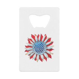 Sunflower American Flag 4th of July Women Men Meri Credit Card Bottle Opener