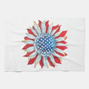 Sunflower American Flag 4th of July Women Men Meri Kitchen Towel