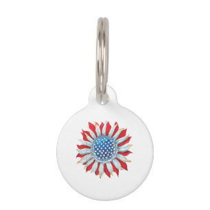 Sunflower American Flag 4th of July Women Men Meri Pet Tag