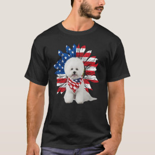 Sunflower American Flag Bichon Frise 4th Of July P T-Shirt