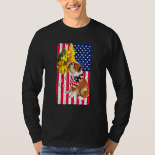 Sunflower American Flag Bulldog Dog T-Shirt