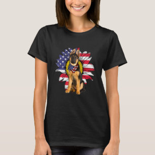 Sunflower American Flag German Shepherd Dog 4th Of T-Shirt
