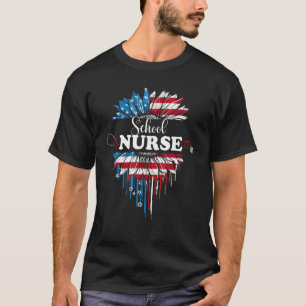 Sunflower American Flag School Nurse Stethoscope 4 T-Shirt