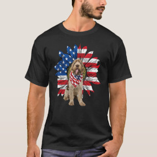 Sunflower American Flag Spinone Italiano 4th Of Ju T-Shirt