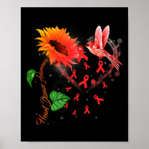 Sunflower &amp; Red Ribbon Heart Disease Awareness Poster