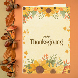 Sunflower and Autumn Leaves Thanksgiving Card