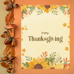 Sunflower and Autumn Leaves Thanksgiving Postcard