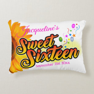 Sunflower and Balloons on White Sweet Sixteen Accent Pillow