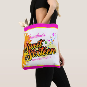 Sunflower and Balloons Pink on White Sweet Sixteen Tote Bag