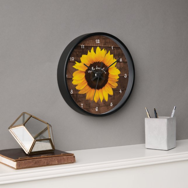 Sunflower and Barn Wood Hello Sunshine Clock (Office)