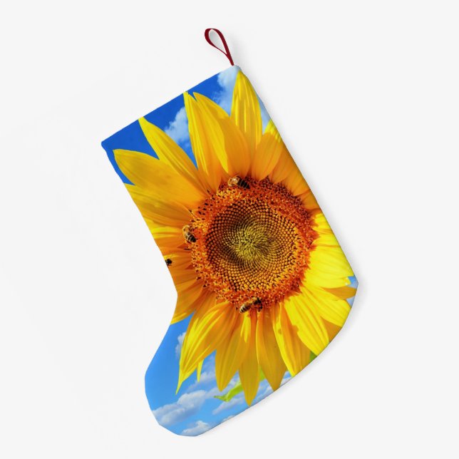 Sunflower and Bees Christmas Stocking (Back (Hanging))