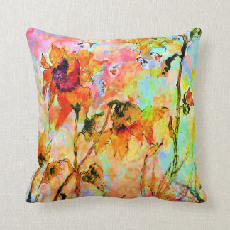 Sunflower and Bees Colourful Art Watercolor Throw Pillow