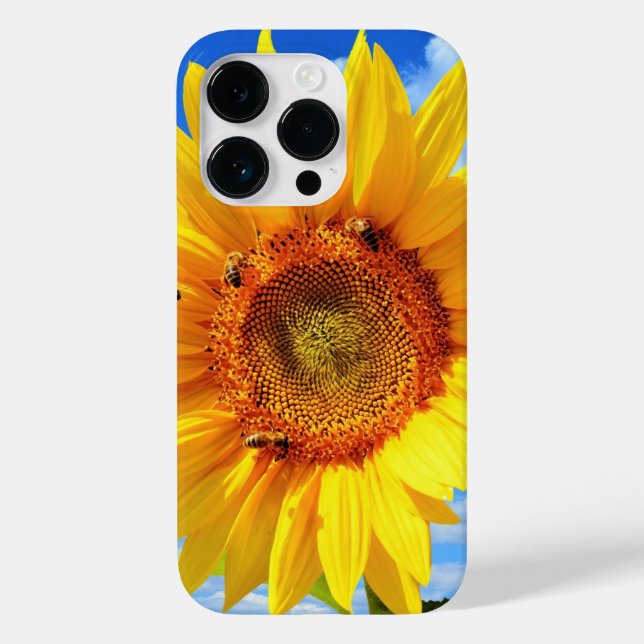 Sunflower and Bees on Blue Sky iPhone Case Gift (Back)