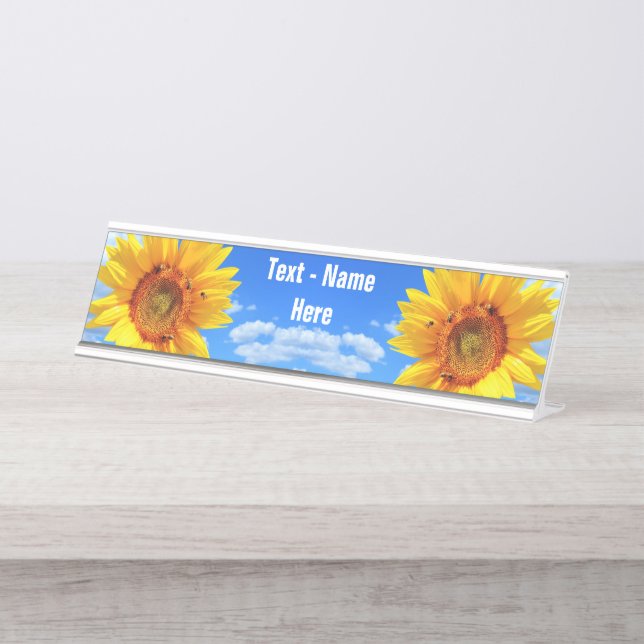Sunflower and Bees Personalized Desk Name Plate (Front)