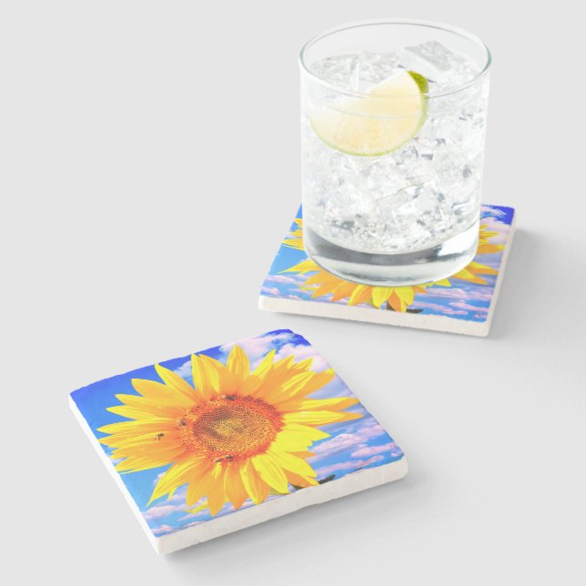 Sunflower and Bees Stone Coaster (Side)