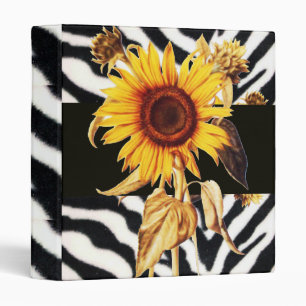 SUNFLOWER AND BLACK WHITE ZEBRA FUR MONOGRAM BINDER