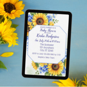 Sunflower and Blue Baby Shower Invitation