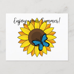 Sunflower and Blue Butterfly   Add Text Holiday Postcard