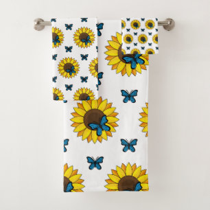 Sunflower and Blue Butterfly Bath Towel Set