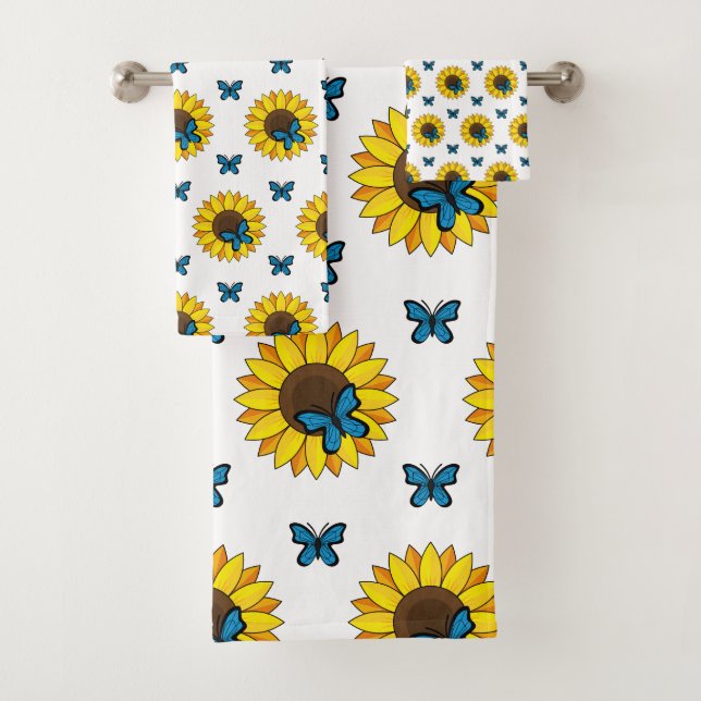 Sunflower and Blue Butterfly Bath Towel Set (Insitu)