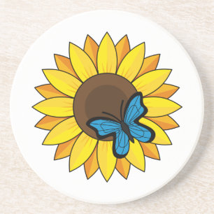 Sunflower and Blue Butterfly Coaster