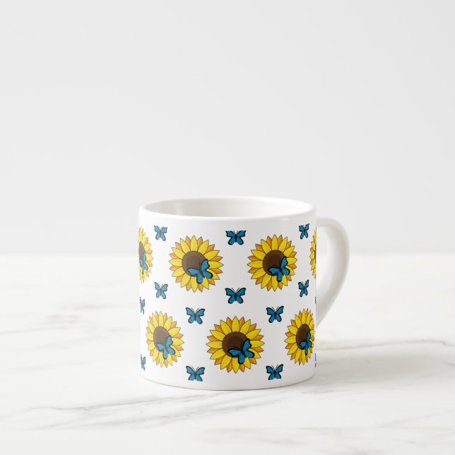 Sunflower and Blue Butterfly Espresso Cup (Front Right)