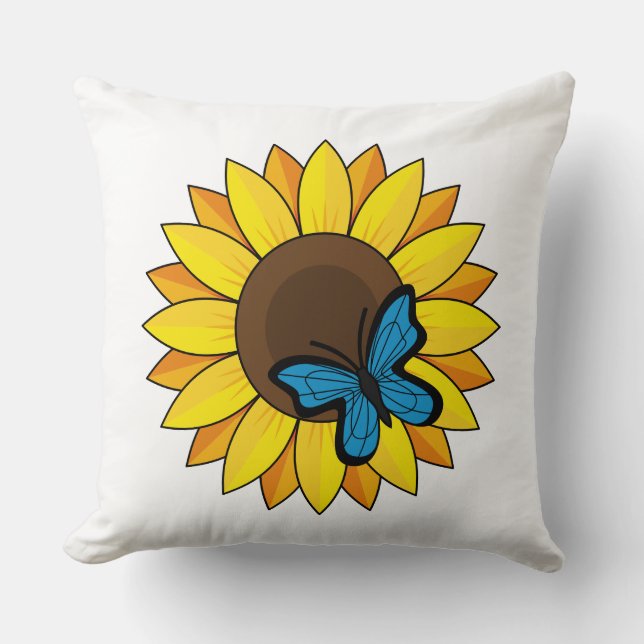 Sunflower and Blue Butterfly Throw Pillow (Front)