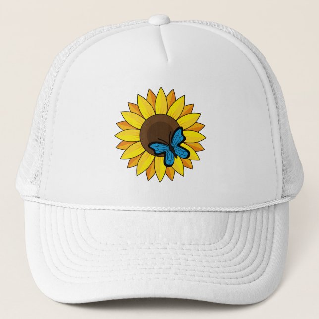 Sunflower and Blue Butterfly Trucker Hat (Front)