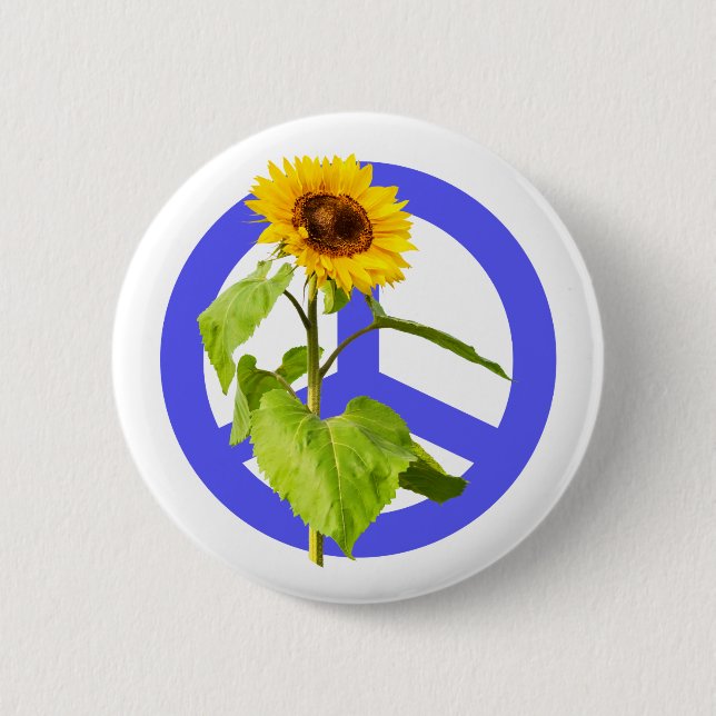 Sunflower and Blue Peace Symbol 2 Inch Round Button (Front)