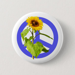 Sunflower and Blue Peace Symbol 2 Inch Round Button