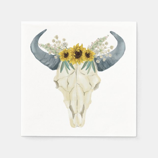 Sunflower and Bull Skull Napkins (Front)