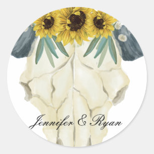 Sunflower and Bull Skull Wedding Sticker