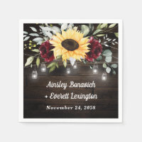 Sunflower and Burgundy Red Rose Rustic Wedding