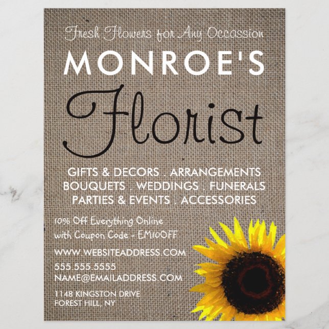 Sunflower and Burlap, Floristry Advertising Flyer (Front)