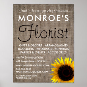 Sunflower and Burlap, Floristry Advertising Poster