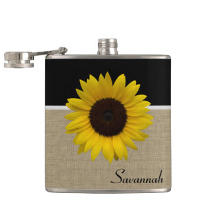 Sunflower and Burlap Hip Flask