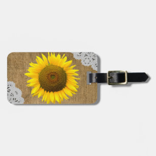 Sunflower and Burlap Texture Luggage Tag