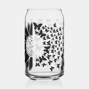 Sunflower and butterflies can glass