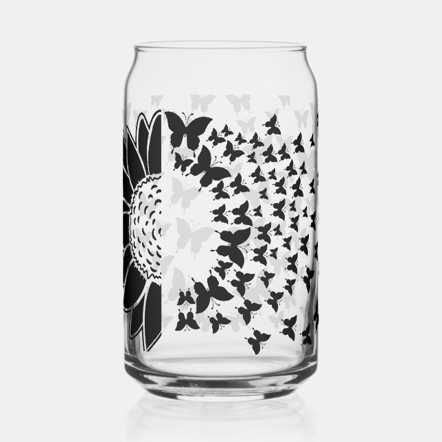 Sunflower and butterflies can glass (Left)