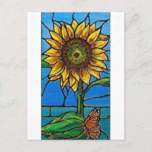Sunflower and Butterfly Art--stained glass style! Postcard