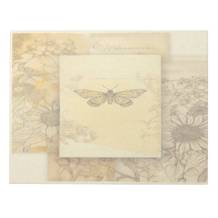 Sunflower and butterfly ephemera art collage notepad