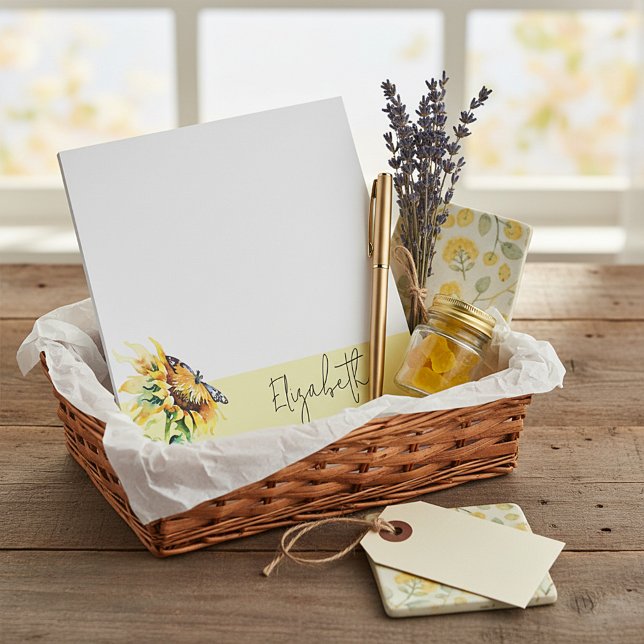 Sunflower and butterfly personalized notepad (Creator Uploaded)
